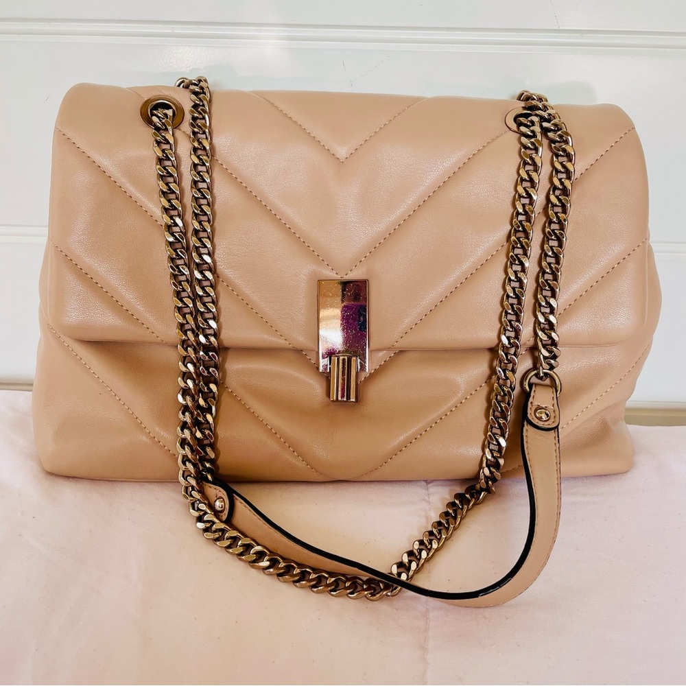 Elegant Beige Quilted Chain Strap Bag